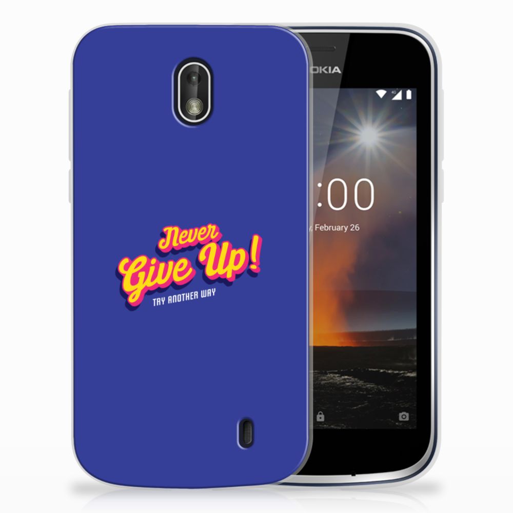 Nokia 1 Siliconen hoesje met naam Never Give Up