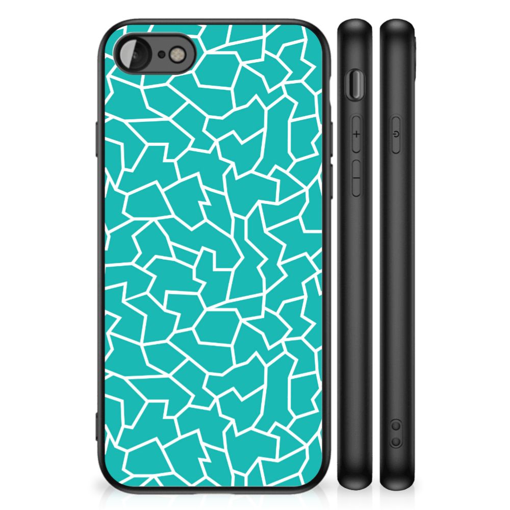 iPhone SE 2022 | SE 2020 | 7/8 Leuk Telefoonhoesje Cracks Blue in turquoise design met schokabsorberende TPU.