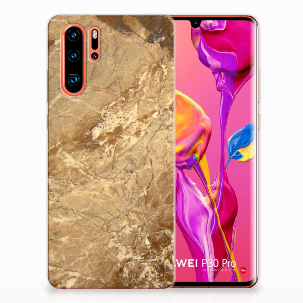 Huawei P30 Pro TPU Siliconen Hoesje Marmer Creme