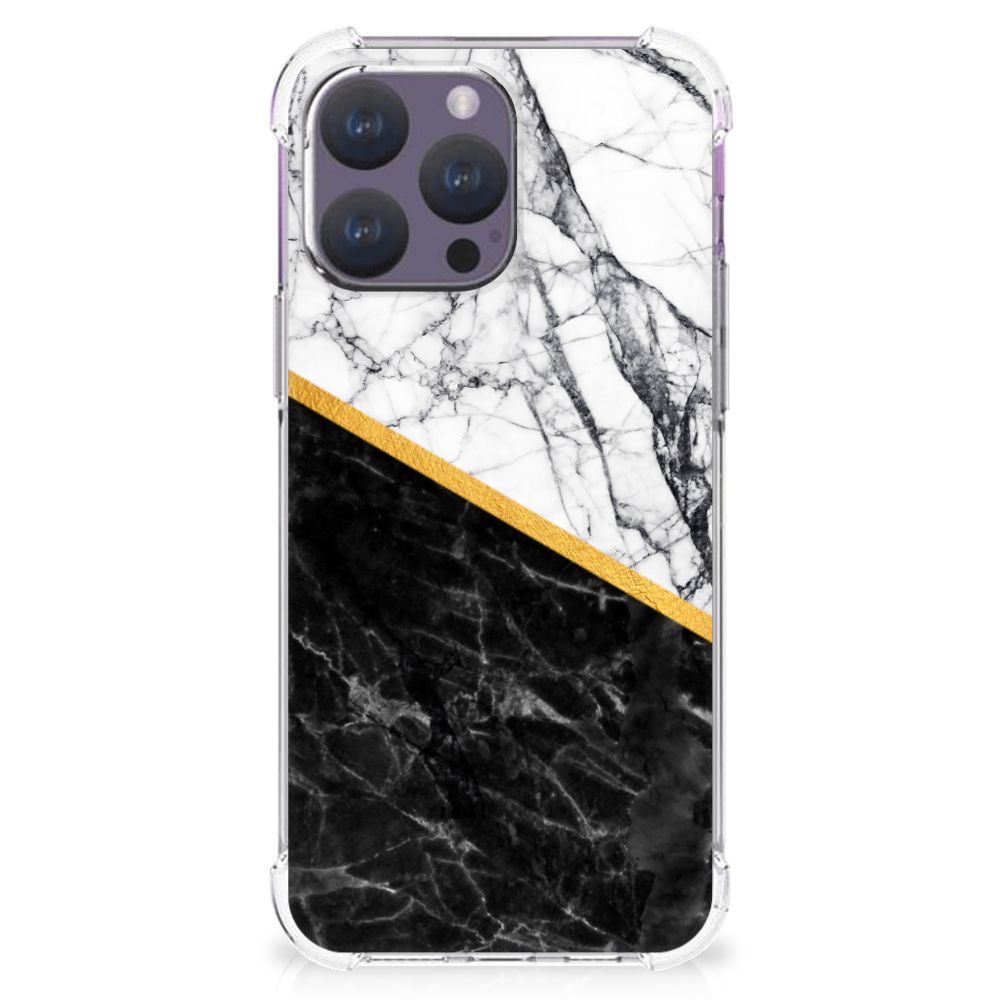 iPhone 15 Pro Max Anti-Shock Hoesje Marmer Wit Zwart - Origineel Cadeau Man