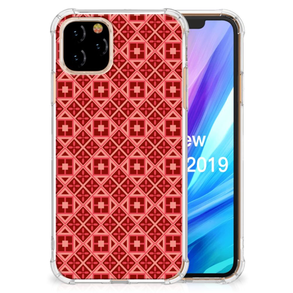Apple iPhone 11 Pro Doorzichtige Silicone Hoesje Batik Rood