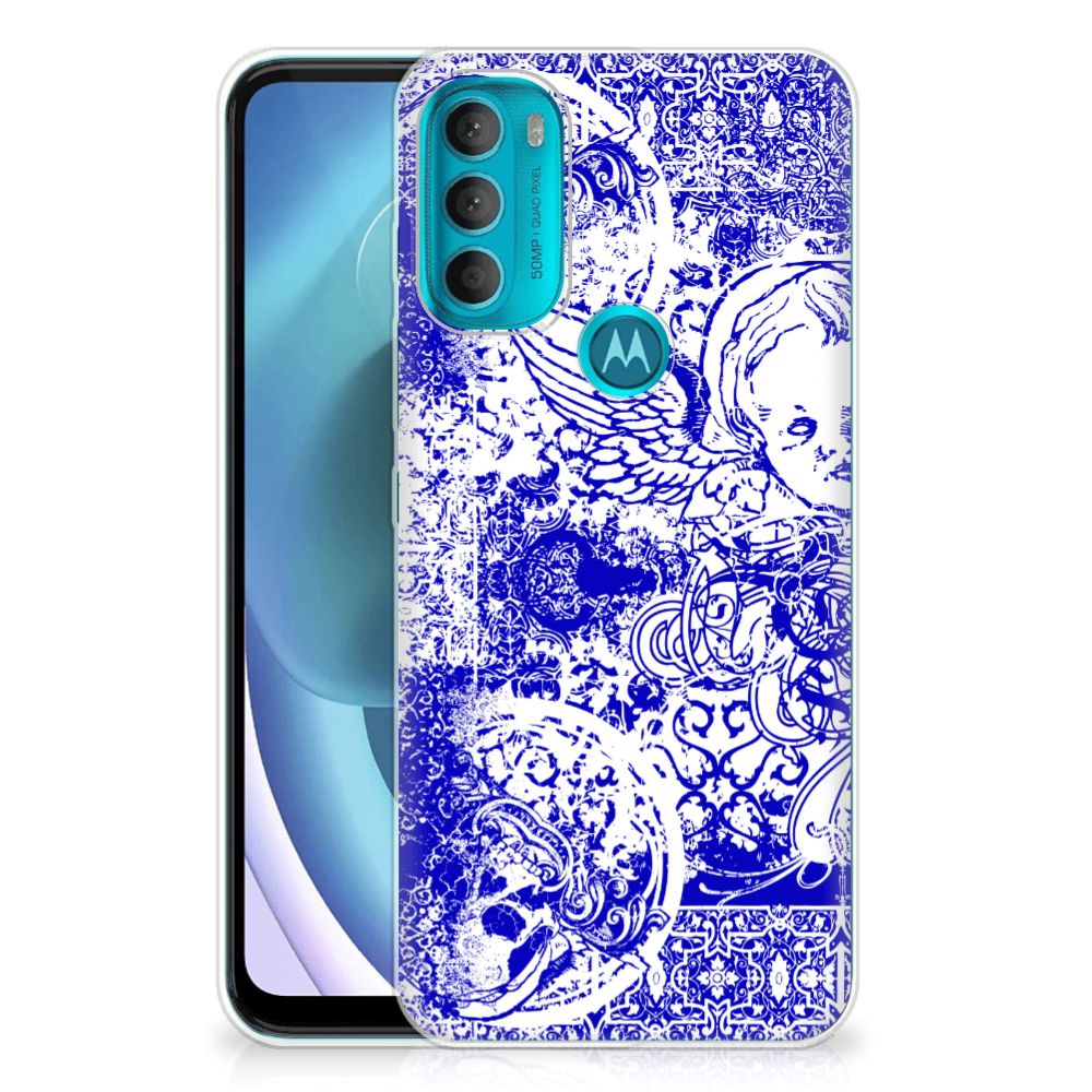 Silicone Back Case Motorola Moto G71 5G Angel Skull Blauw