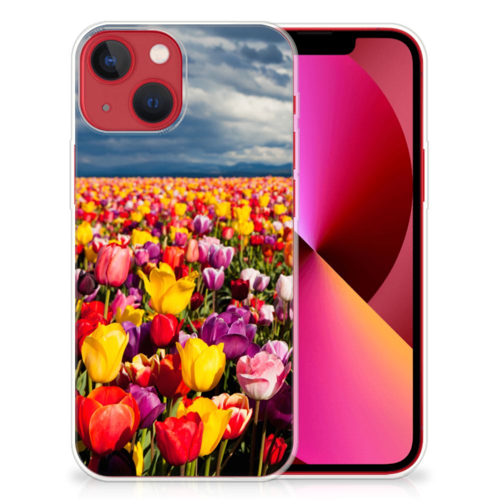 Apple iPhone 13 TPU Case Tulpen met kleurrijke tulpen op de achtergrond 🌷