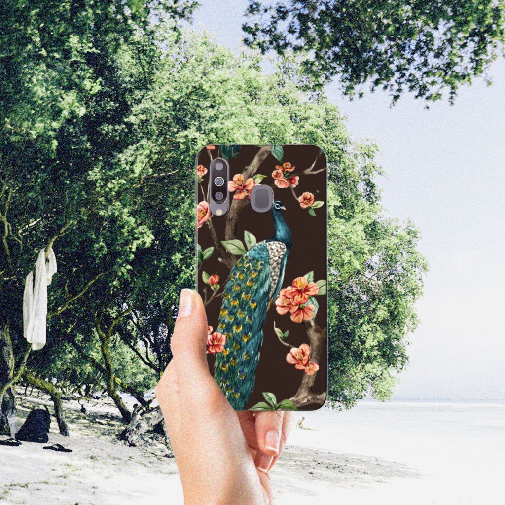 Samsung Galaxy M30 TPU Hoesje Pauw met Bloemen