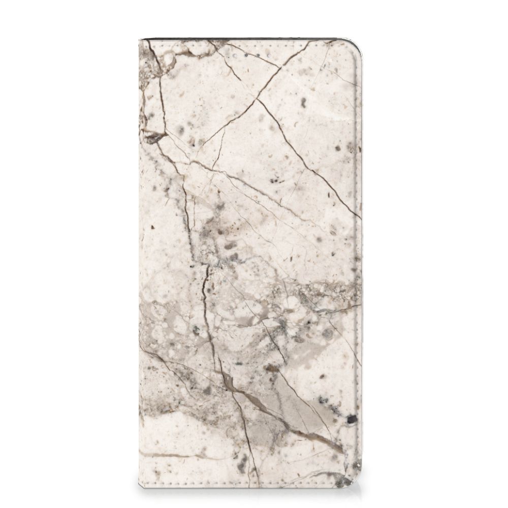 Samsung Galaxy A14 5G Standcase Marmer Beige met marmerachtig design in beige en grijze aders.