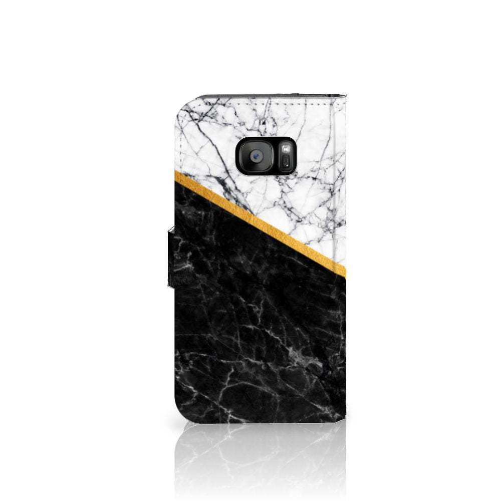 Samsung Galaxy S7 Edge Bookcase Marmer Wit Zwart - Origineel Cadeau Man