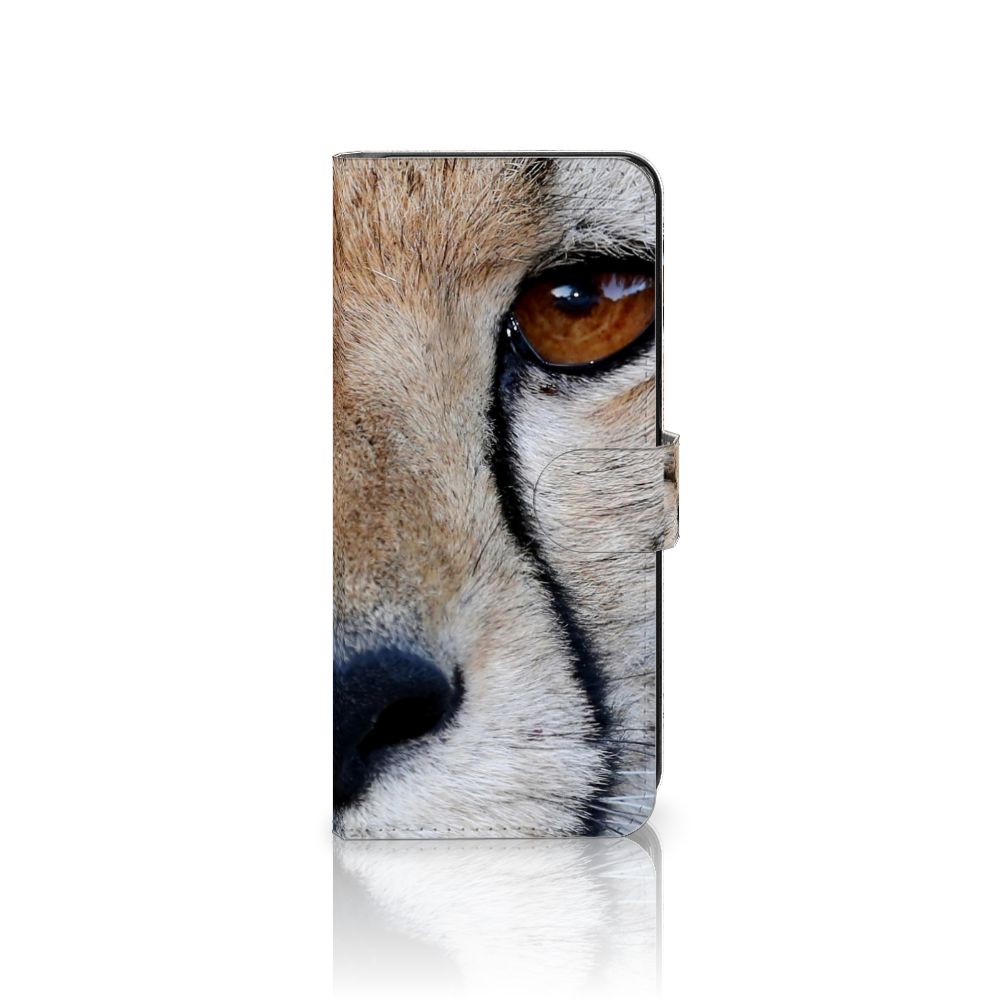 Samsung Galaxy M53 Telefoonhoesje met Pasjes Cheetah close-up van een cheeta gezicht