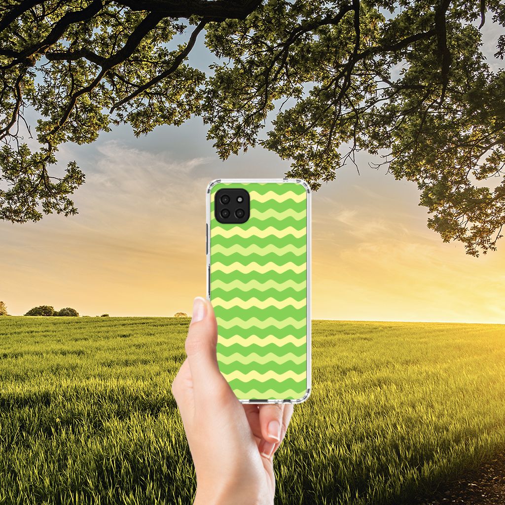 Samsung Galaxy A22 5G Doorzichtige Silicone Hoesje Waves Green B2C Telecom