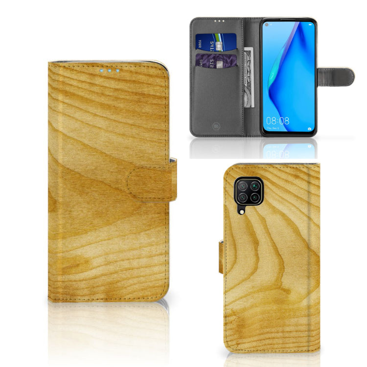 Huawei P40 Lite Book Style Case Licht Hout