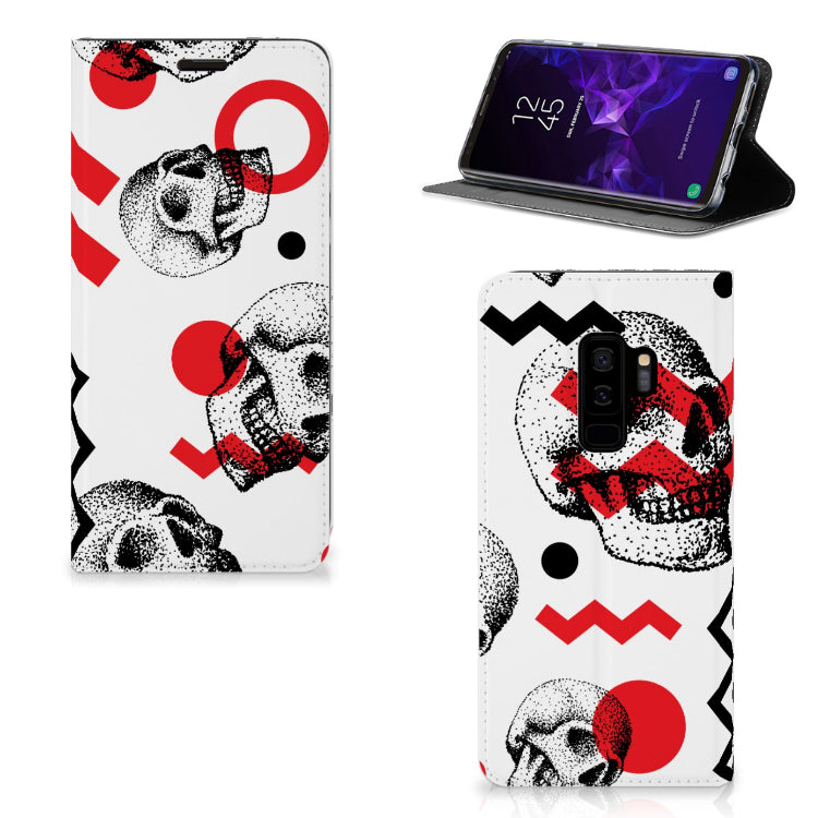 Mobiel BookCase Samsung Galaxy S9 Plus Skull Red