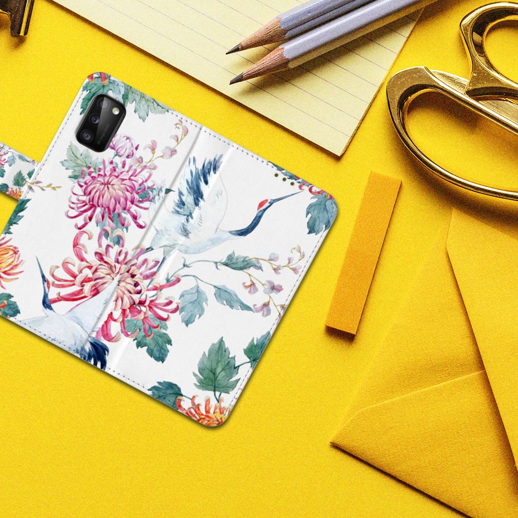 Samsung Galaxy A41 Telefoonhoesje met Pasjes Bird Flowers