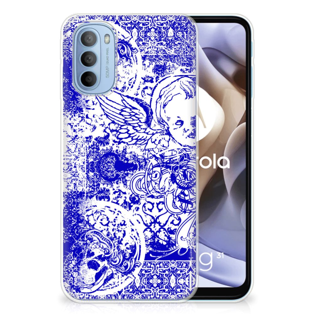 Silicone Back Case Motorola Moto G31 | G41 Angel Skull Blauw