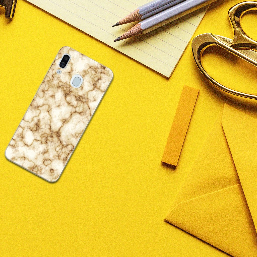 Samsung Galaxy A30 TPU Siliconen Hoesje Marmer Goud