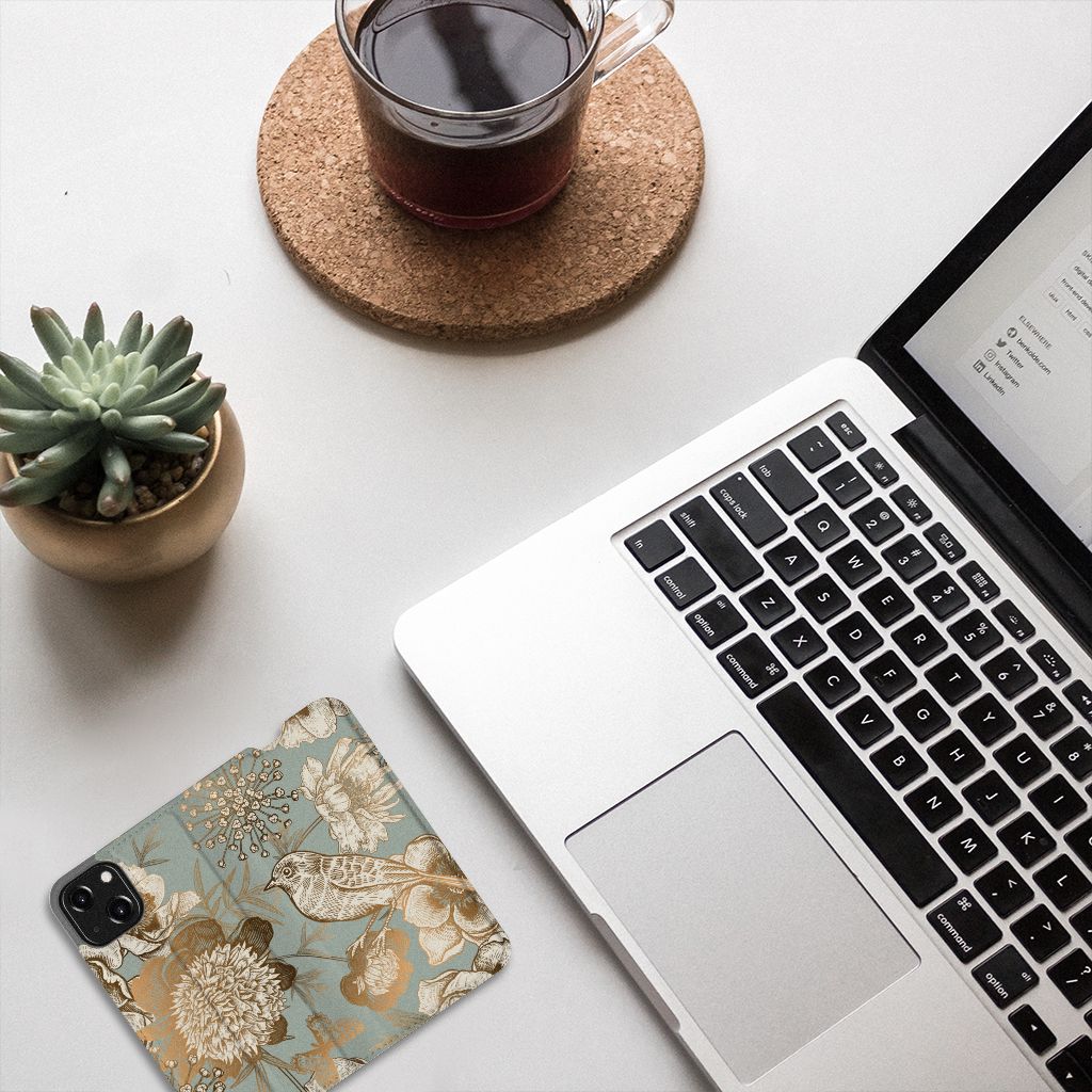 Smart Cover voor iPhone 13 Mini Vintage Bird Flowers - B2C Telecom