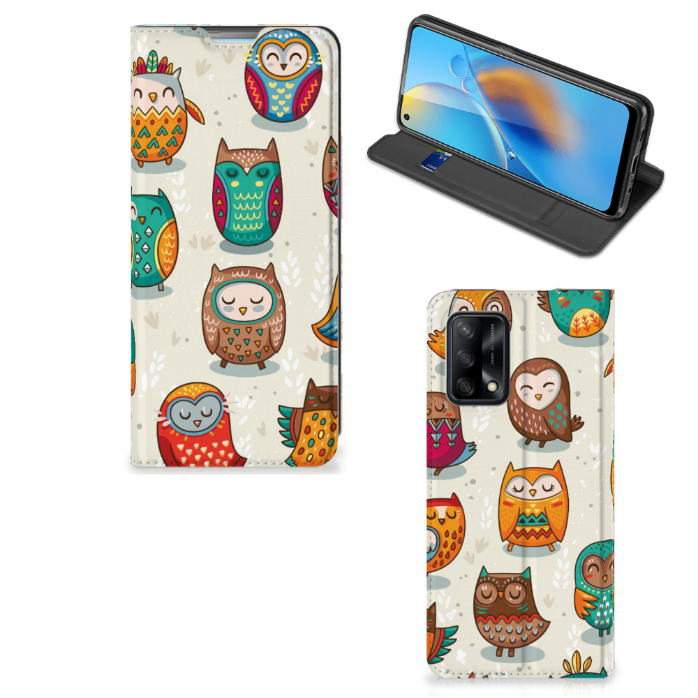 OPPO A74 4G Hoesje maken Vrolijke Uilen - B2C Telecom