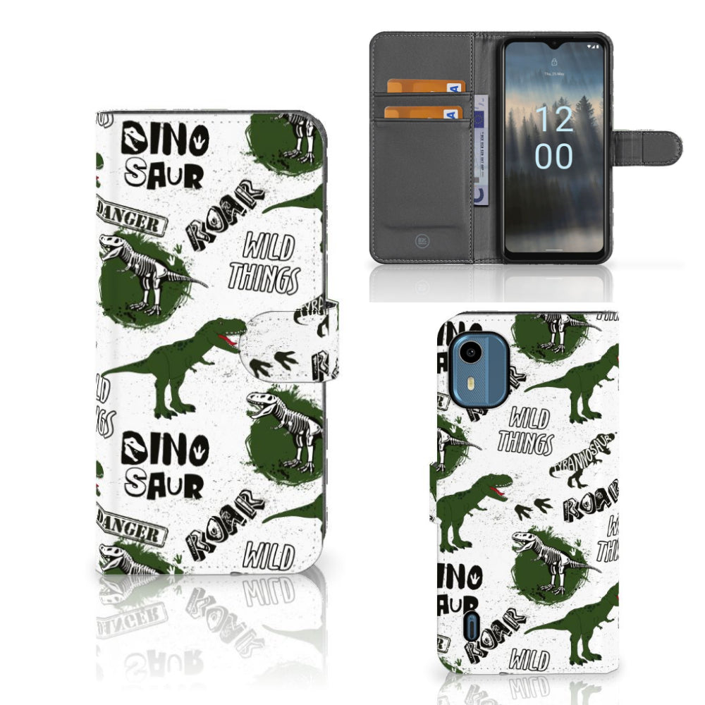 Telefoonhoesje met Pasjes voor Nokia C12 Dinosaurus