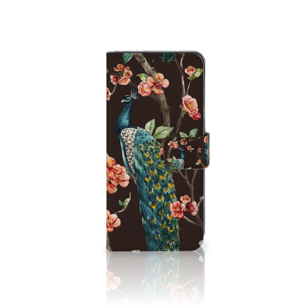 Alcatel 1S 2020 Telefoonhoesje met Pasjes Pauw met Bloemen