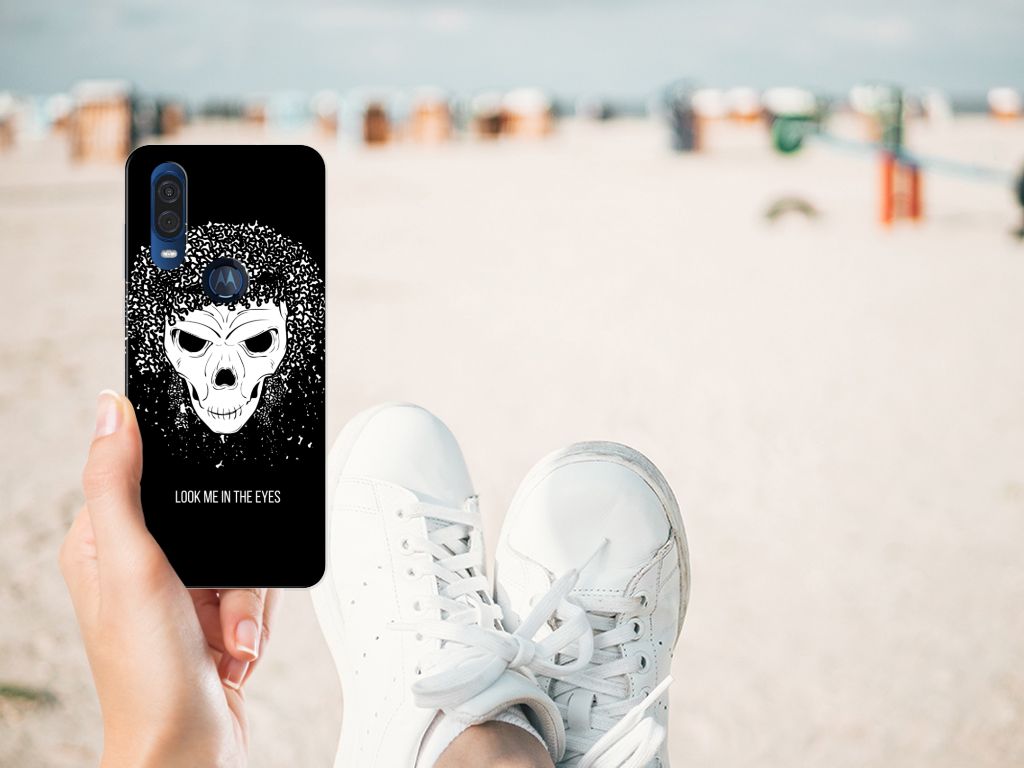 Silicone Back Case Motorola One Vision Skull Hair