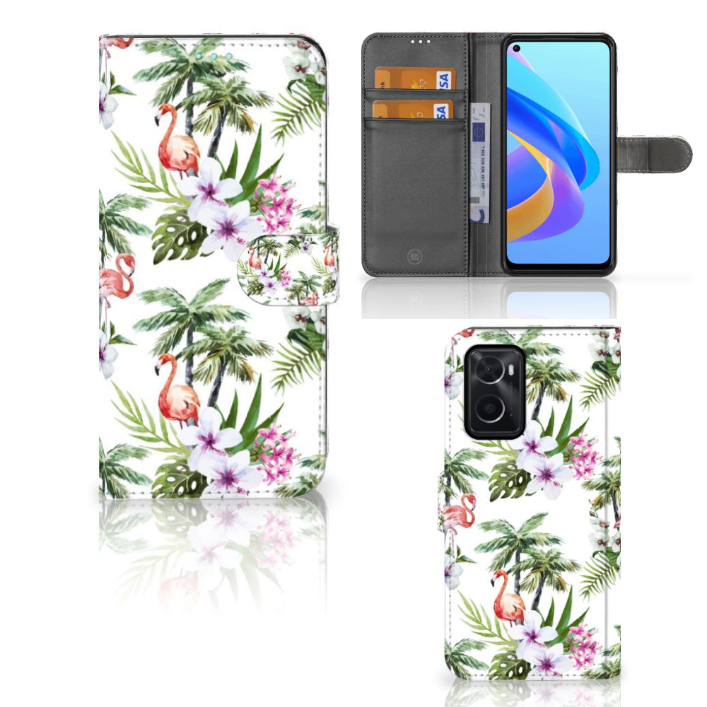 OPPO A76 | A96 Telefoonhoesje met Pasjes Flamingo Palms