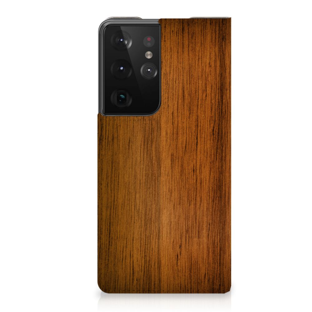 Samsung Galaxy S21 Ultra Book Wallet Case Donker Hout - B2C Telecom