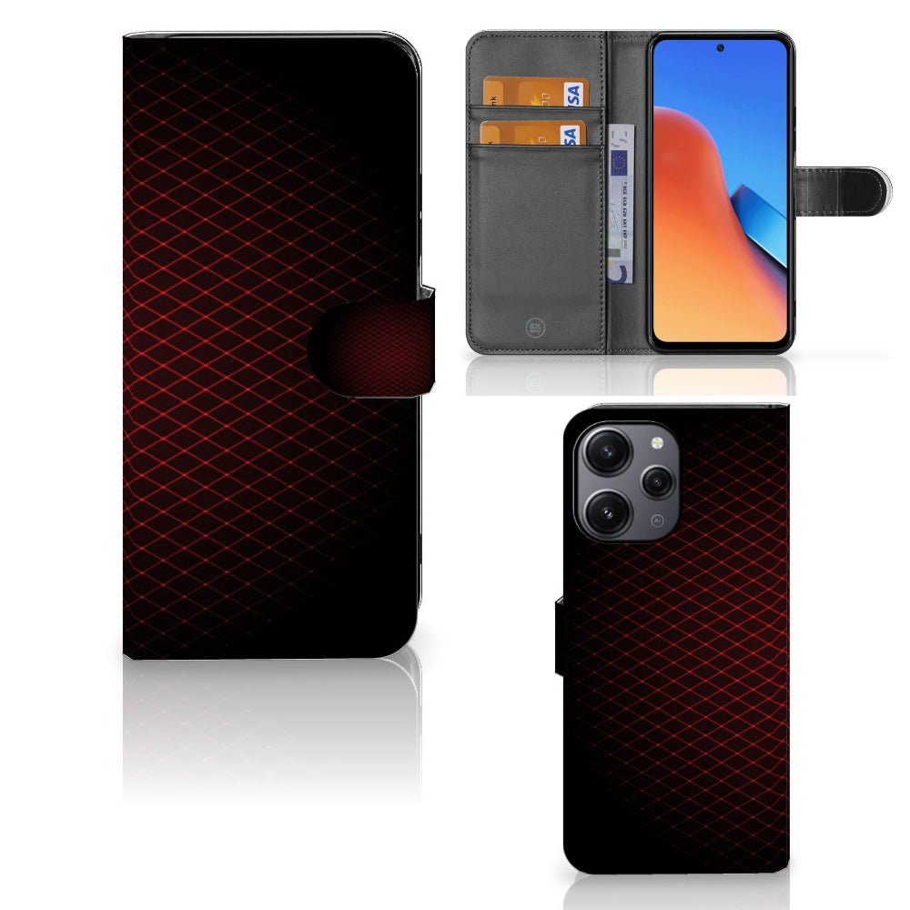 Xiaomi Redmi 12 Telefoon Hoesje Geruit Rood met ruimte voor 3 pasjes en strak minimalistisch design