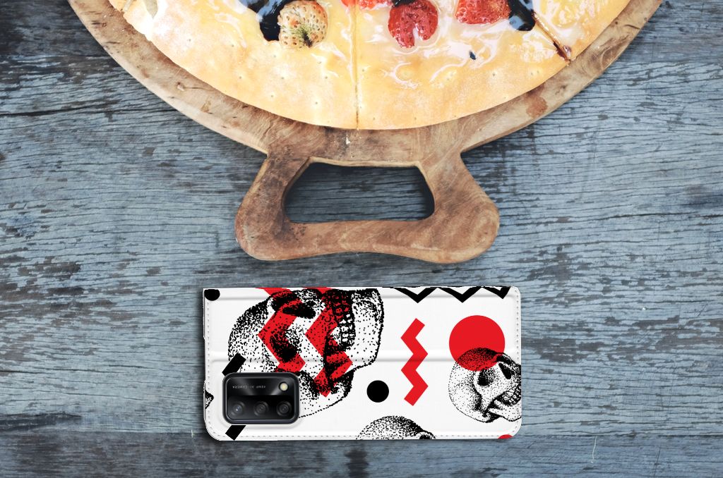 Mobiel BookCase OPPO A74 4G Skull Red - B2C Telecom