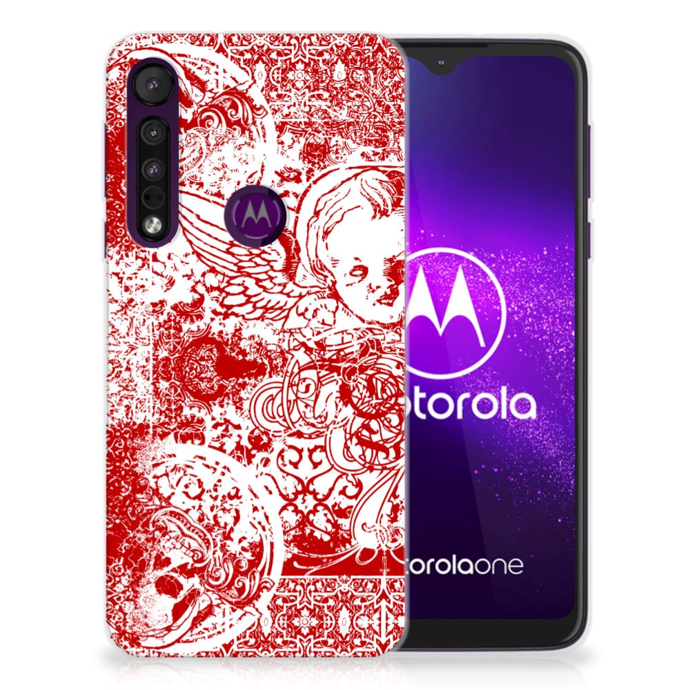 Silicone Back Case Motorola One Macro Angel Skull Rood