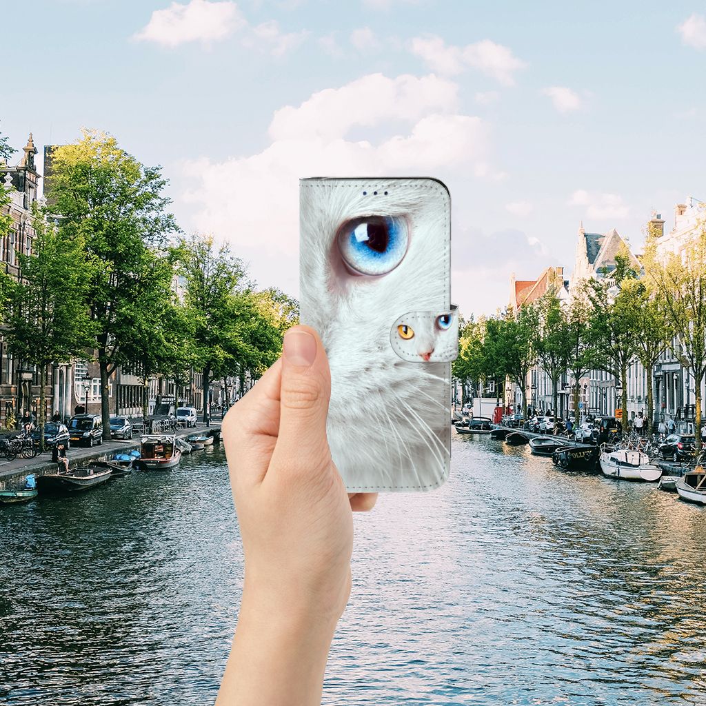 Samsung Galaxy A30 Telefoonhoesje met Pasjes Witte Kat