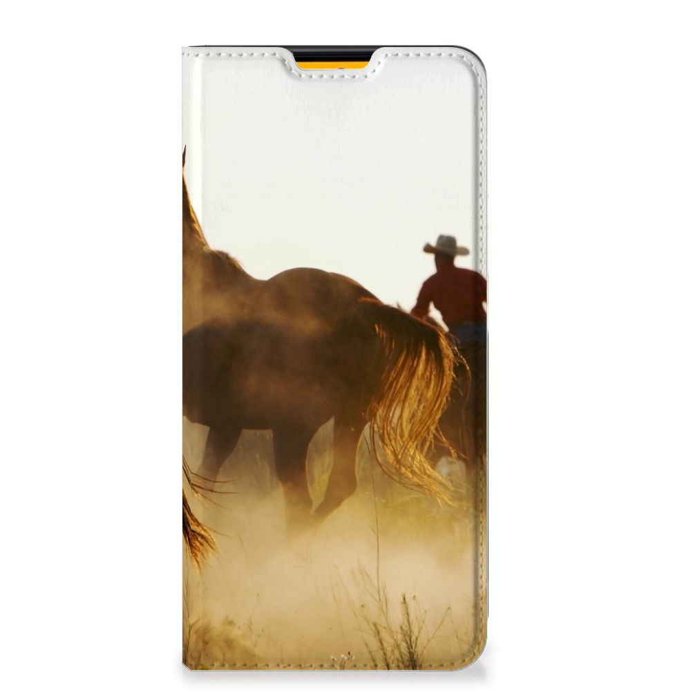 Samsung Galaxy M52 Hoesje maken Design Cowboy met afbeelding van paard en cowboy in de natuur.