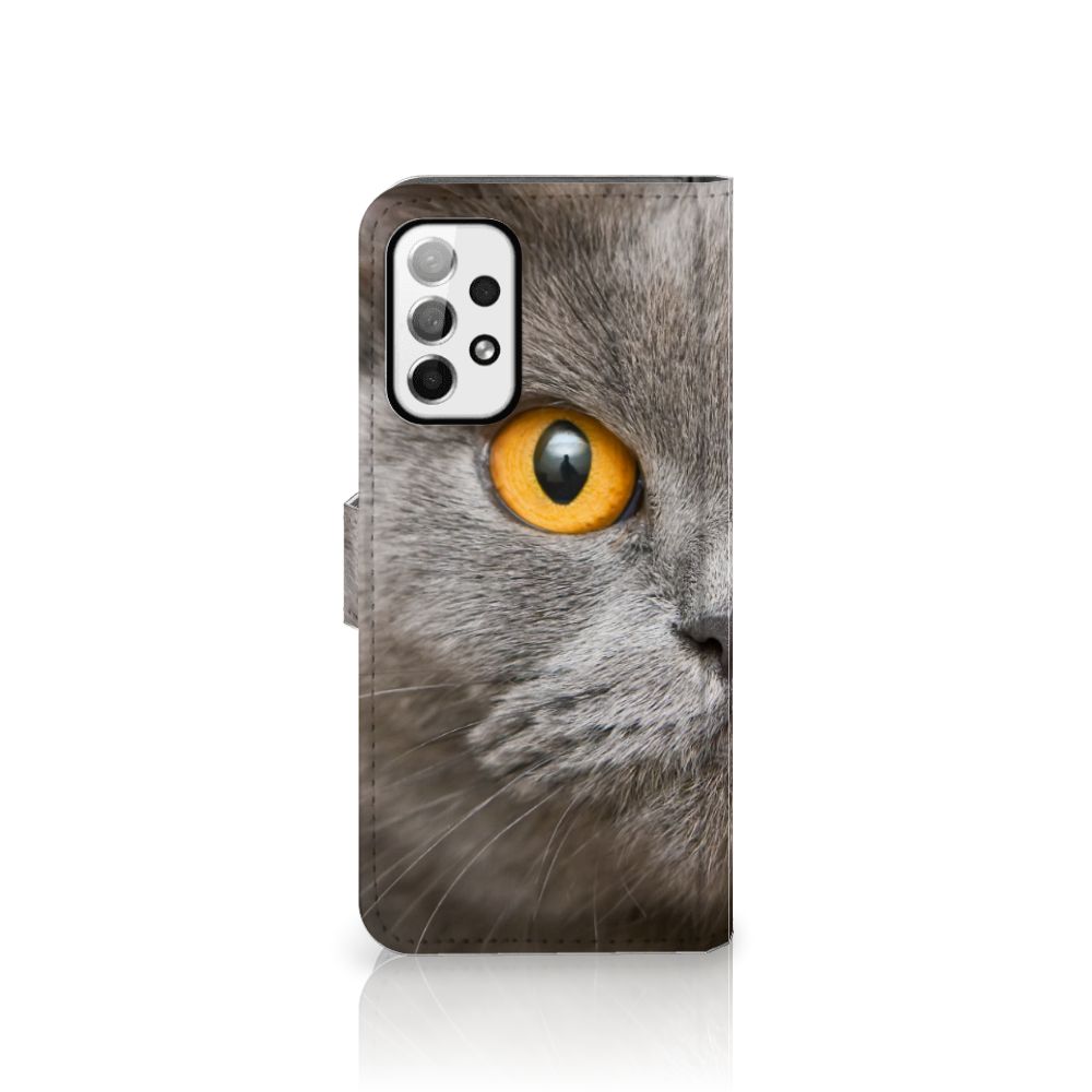 Telefoonhoesje met Pasjes Samsung Galaxy A73 5G Britse Korthaar met een indrukwekkend kattenoog.
