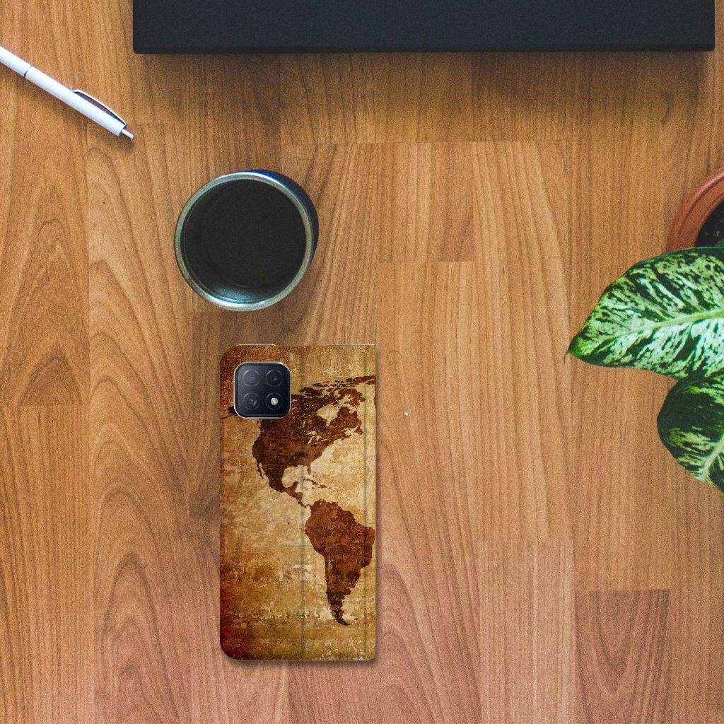 OPPO A73 5G Book Cover Wereldkaart - B2C Telecom