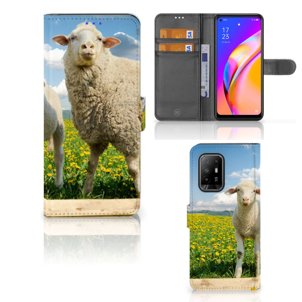 OPPO Reno5 Z | A94 5G Telefoonhoesje met Pasjes Schaap en Lammetje