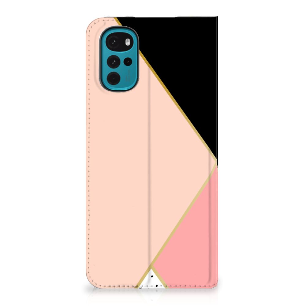 Motorola Moto G22 Stand Case Zwart Roze Vormen - B2C Telecom