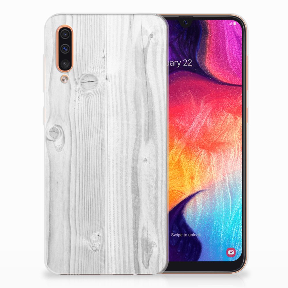 Samsung Galaxy A50 Bumper Hoesje White Wood