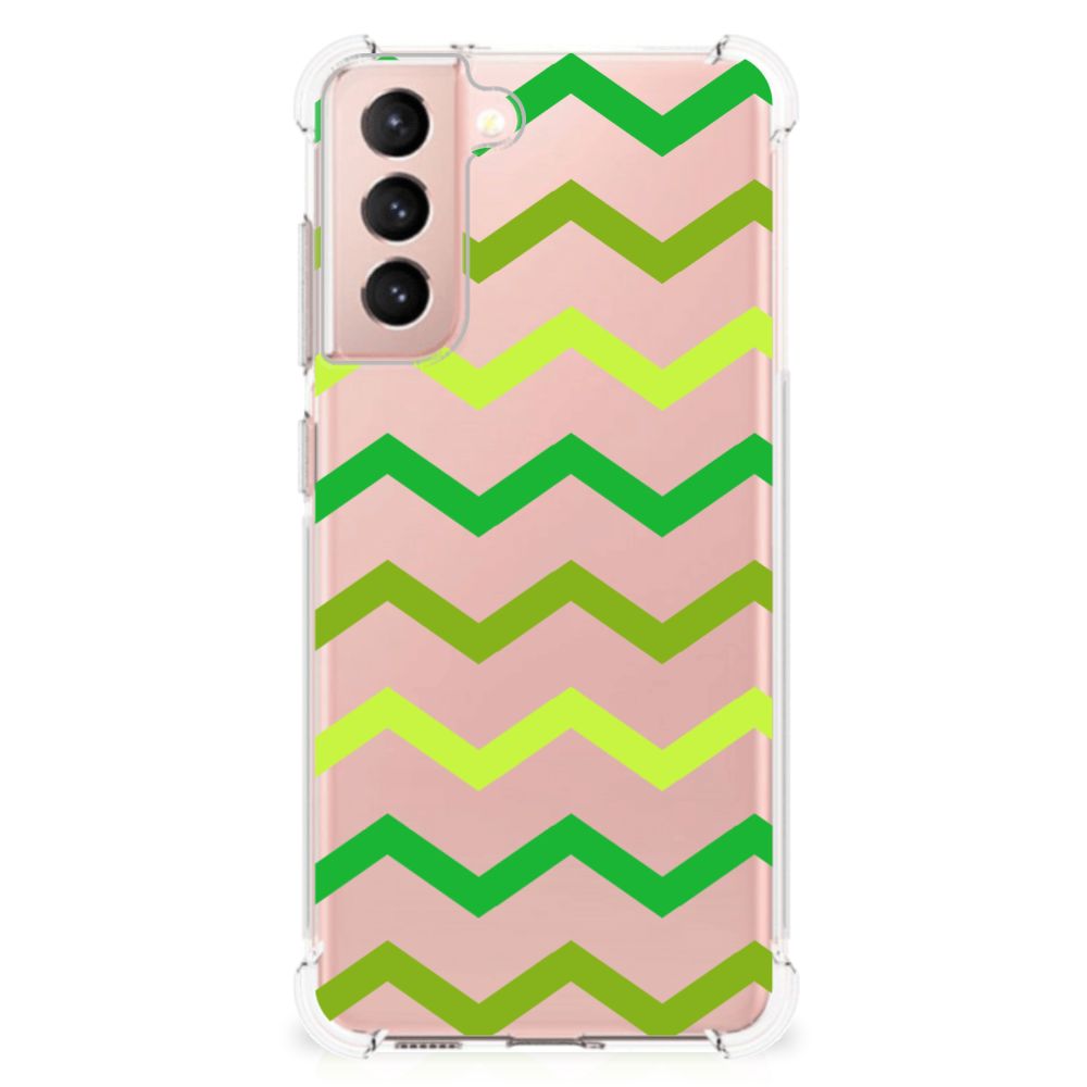 Samsung Galaxy S21 FE Doorzichtige Silicone Hoesje Zigzag Groen