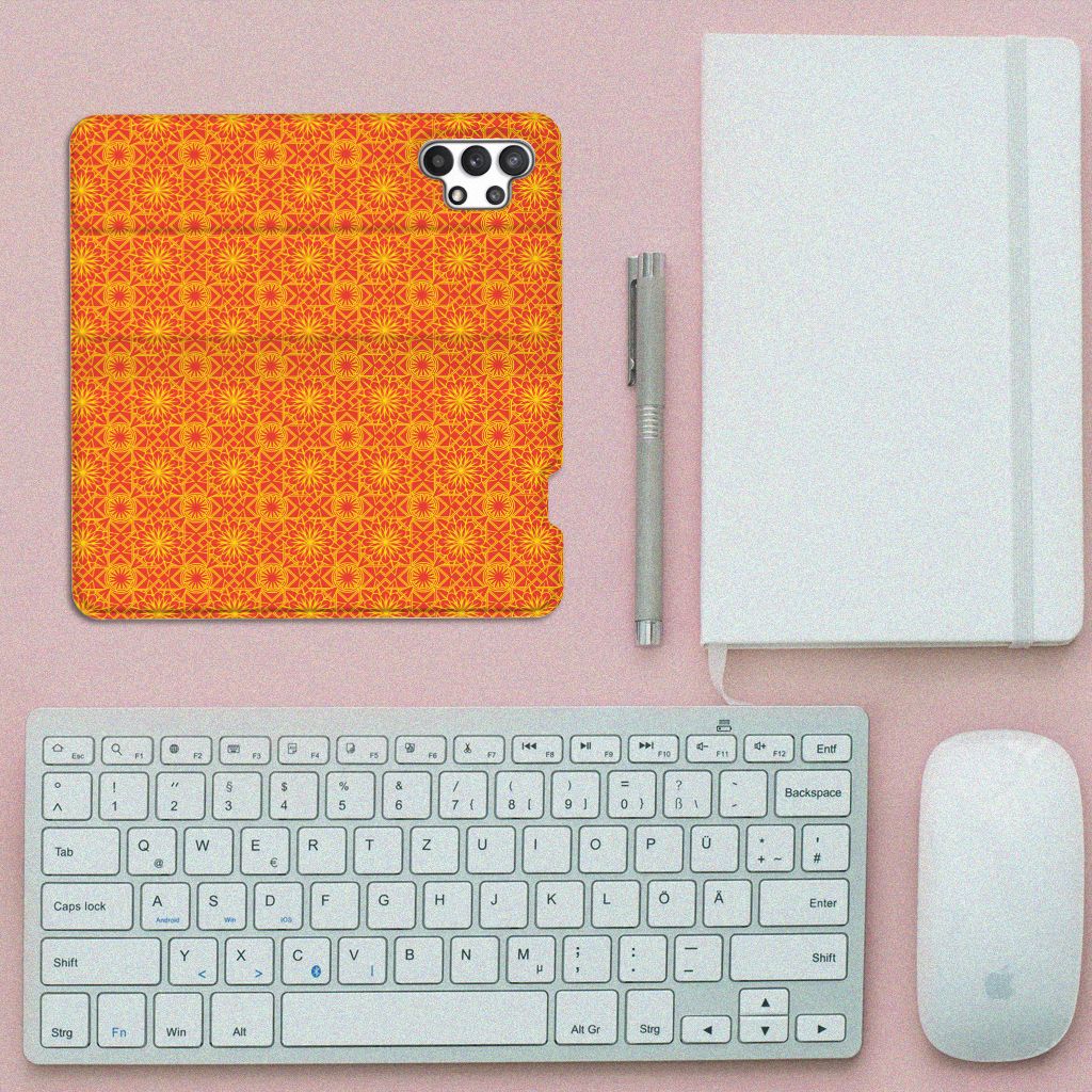 Samsung Galaxy A32 4G | A32 5G Enterprise Editie Hoesje met Magneet Batik Oranje - B2C Telecom
