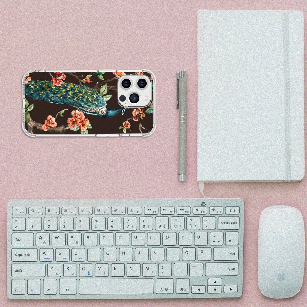 iPhone 13 Pro Max Case Anti-shock Pauw met Bloemen - B2C Telecom