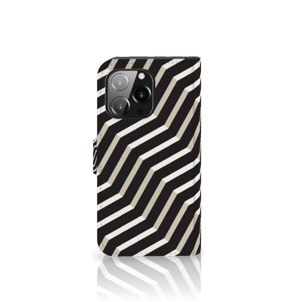 iPhone 13 Pro Book Case Illusion met abstracte zwart-witte design, stijlvol en beschermend voor jouw smartphone.