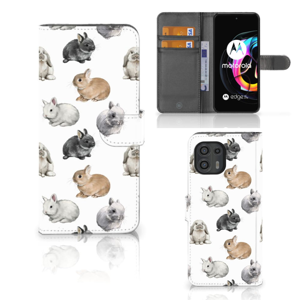 Telefoonhoesje met Pasjes voor Motorola Edge 20 Lite Konijntjes