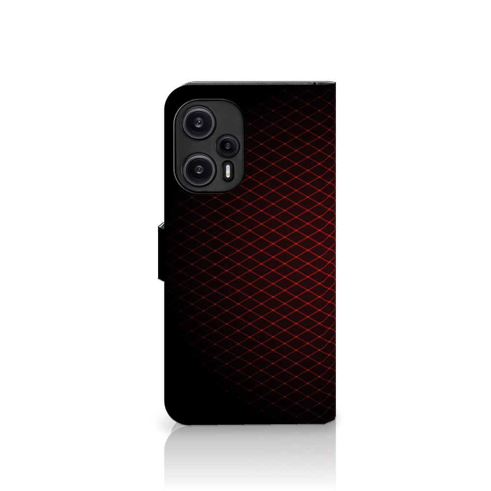 Xiaomi Poco F5 Telefoon Hoesje Geruit Rood met strak design en ruimte voor 3 pasjes.