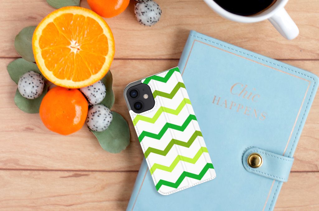 iPhone 12 Mini Hoesje met Magneet Zigzag Groen - B2C Telecom