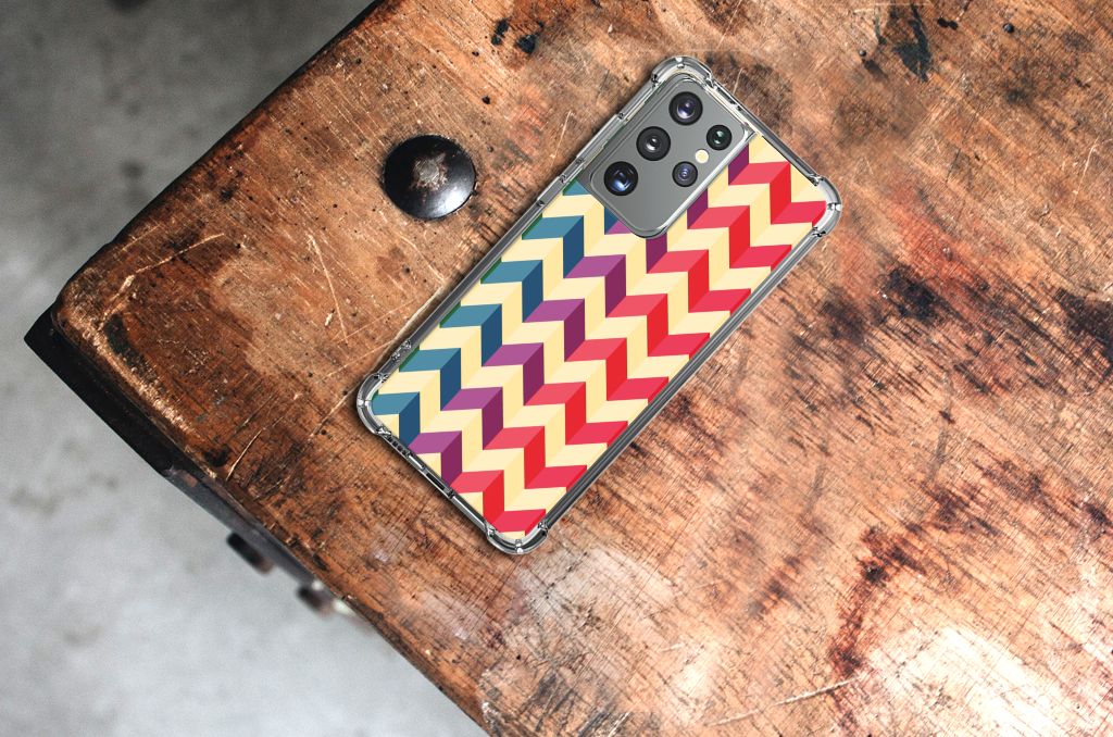 Samsung Galaxy S21 Ultra Doorzichtige Silicone Hoesje Zigzag Multi Color B2C Telecom