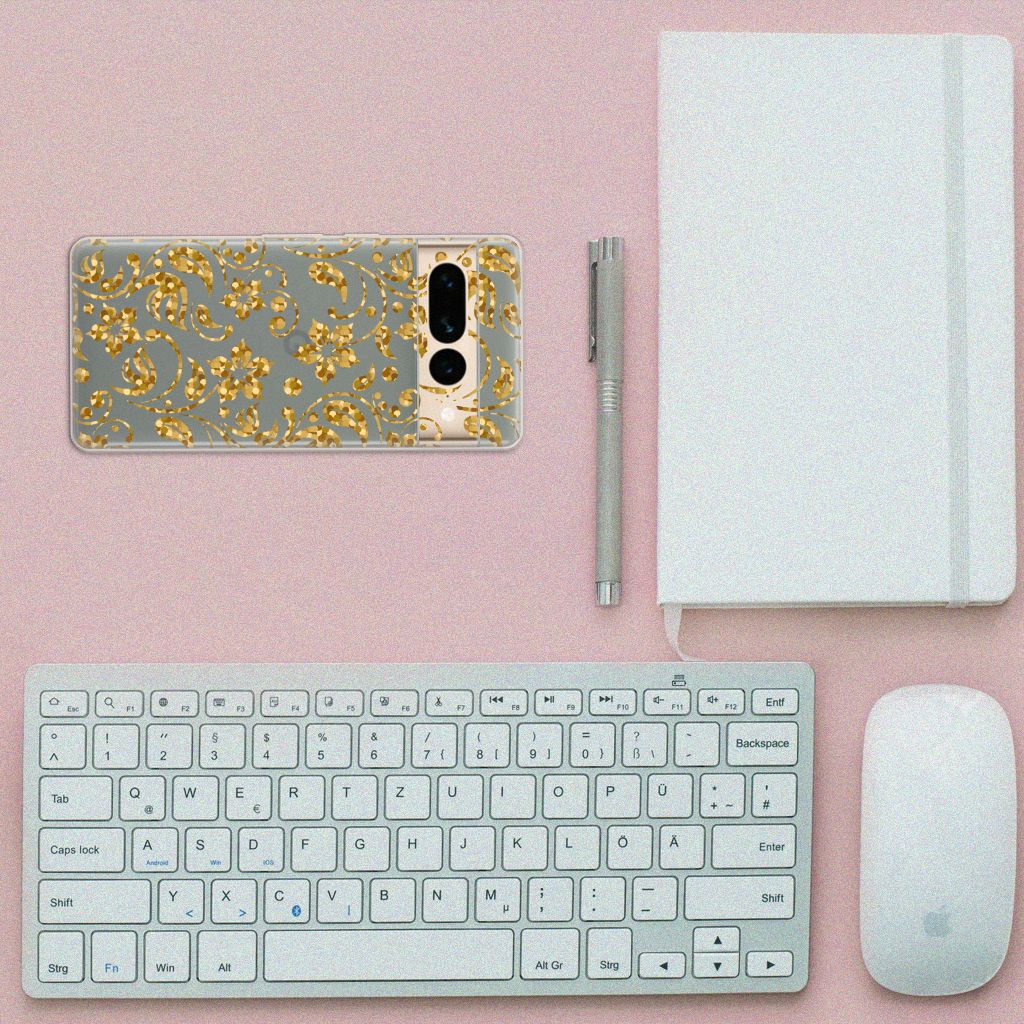 Google Pixel 7 Pro TPU Case Gouden Bloemen