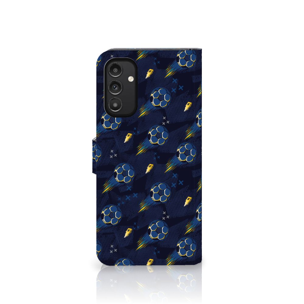 Telefoon Hoesje voor Samsung Galaxy A14 5G Voetbal met kleurrijk voetbalontwerp op donkerblauwe achtergrond.