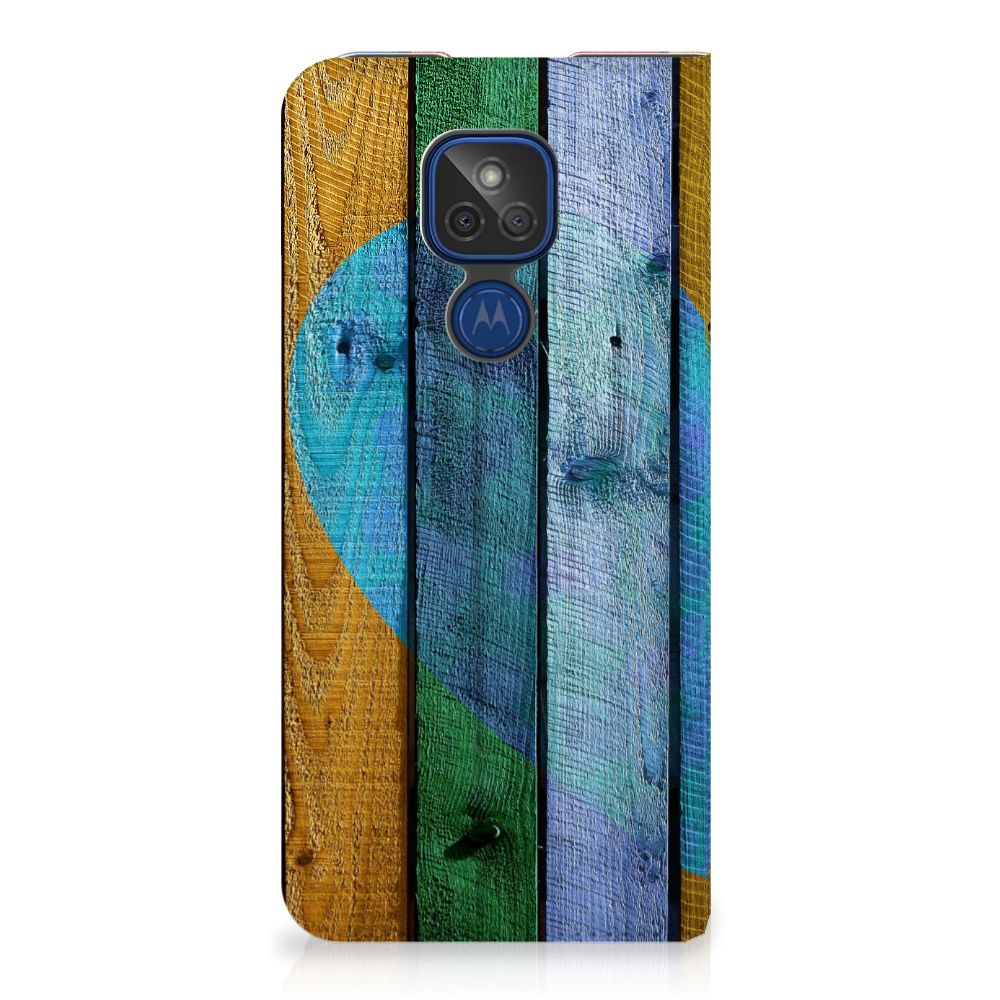Motorola Moto G9 Play Book Wallet Case Wood Heart - Cadeau voor je Vriend - B2C Telecom