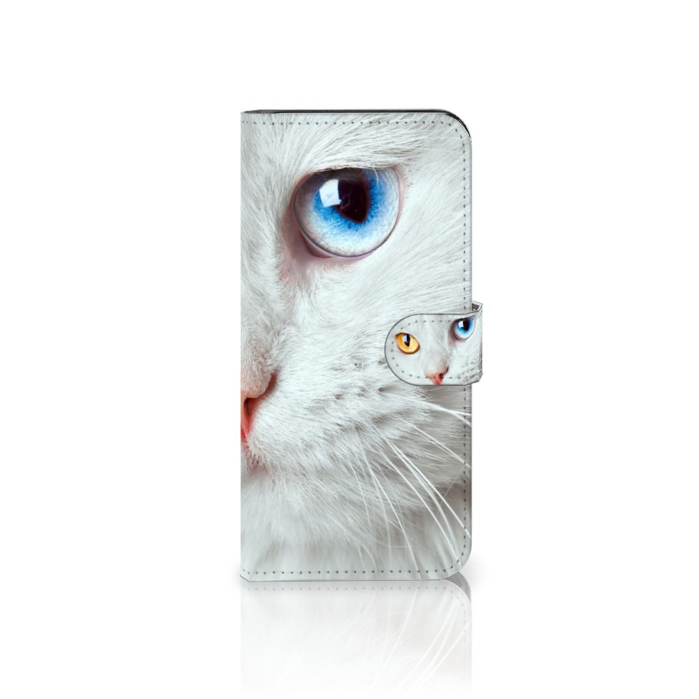 Motorola Moto E13 4G Telefoonhoesje met Pasjes Witte Kat
