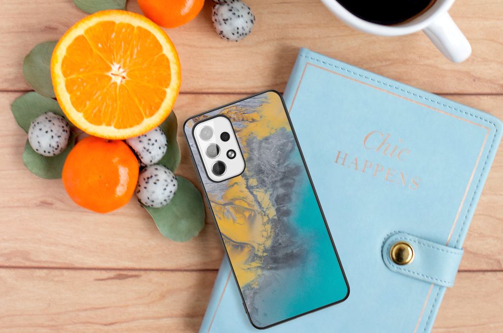 Samsung Galaxy A73 Marmeren Print Telefoonhoesje Marble Blue Gold B2C Telecom