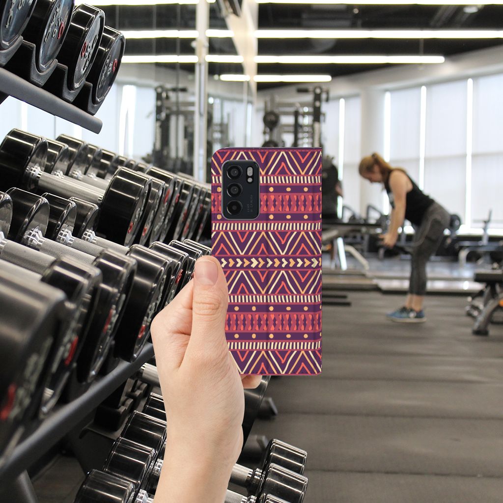 OPPO Reno6 5G Hoesje met Magneet Aztec Paars - B2C Telecom