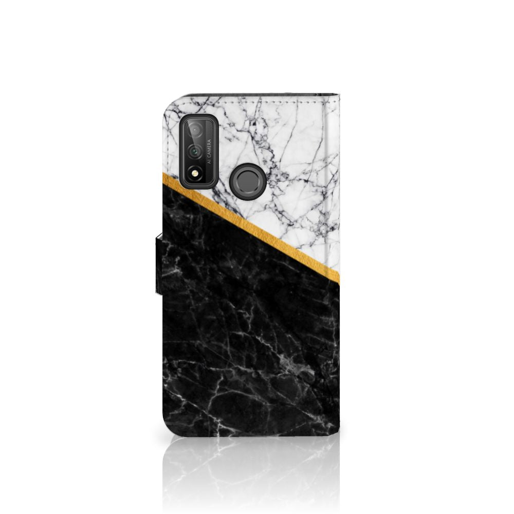 Huawei P Smart 2020 Bookcase Marmer Wit Zwart - Origineel Cadeau Man