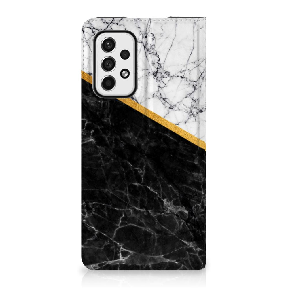 Samsung Galaxy A73 Standcase Marmer Wit Zwart - Origineel Cadeau Man - B2C Telecom